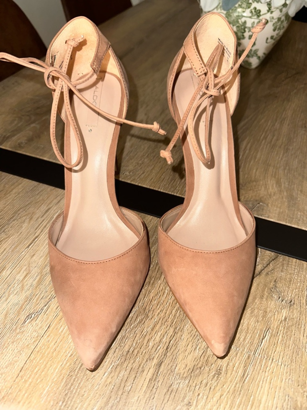 Aldo Blush Pink Ankle Strap Pointed Toe Heels – Suede Finish